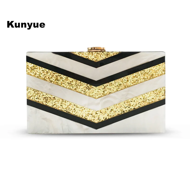 

Brand Fashion New Design Women V Striped Messenger Bag Stylish Sequin Acrylic Evening Bag Luxury Lady Clutch Purse Cute Handbags