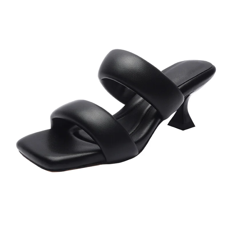 2023 Summer Pure Handmade Original Leather Stepping Poop Feeling Comfortable Fashion Square Head High Heel Sandals 32-44 A513