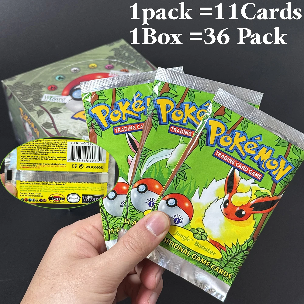 Фото PKM Proxy Game PTCG Cards rare Booster Packs Base Fossil Jungle 9 одиночных пакетов 1 упаковка 11 карт и бустер 3 коробки 1 коробка 36 упаковок игрушек №4