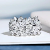 huitan romantic crystal flower design finger rings bridal wedding ceremony party ring bling cz 2022 new arrive jewelry for women