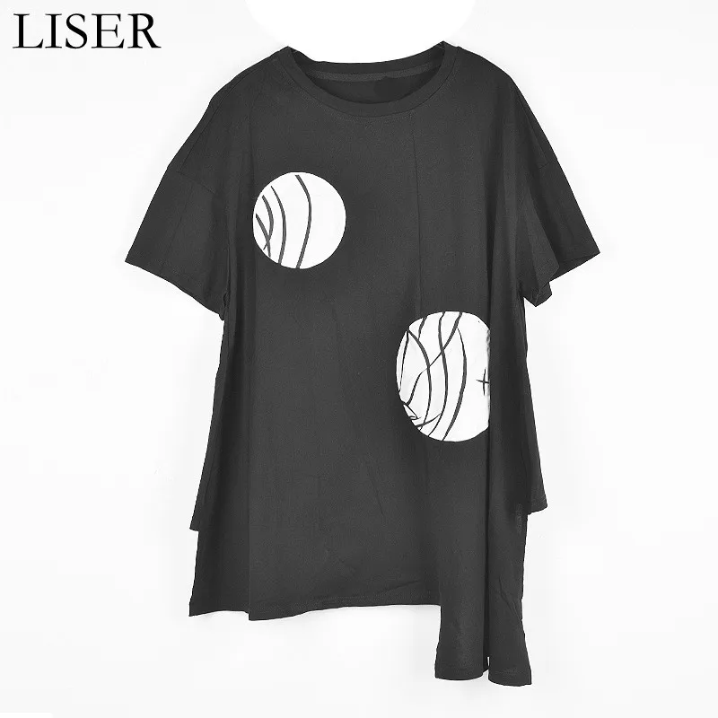 

2022 New Women'S Irregular T-Shirt Summer Round Neck Short-Sleeved Loose T-Shirt Pullover Printing Casual Women'S Top Black 1241