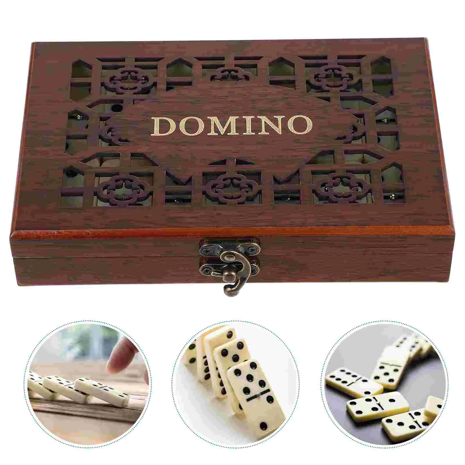 

Dominoes Domino Set Game Blocks Toy Wooden Block Kids Tiles Adults Stacking Box Dominos Building Travel Entertainment Double