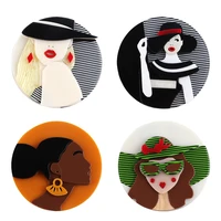 new design punk cool lady wear big hat acrylic brooches for women elegant brooch badge lapel pins fashion jewelry party gifts