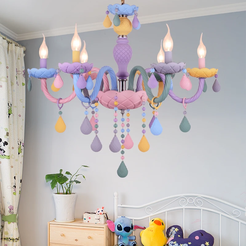 

Ceiling Luminaire Light Fixtures Macaron Color Crystal Chandelier Children Room Droplight Creative Lustre Fantasy Girl Princess