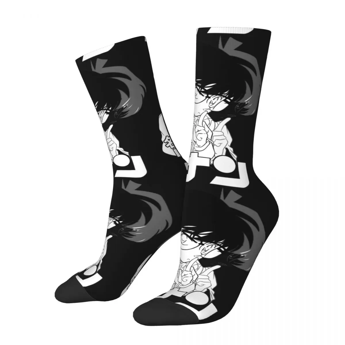 

Funny Crazy Compression Sock for Men Thinking Hip Hop Harajuku Detective Conan Happy Seamless Pattern Printed Boys Crew Sock