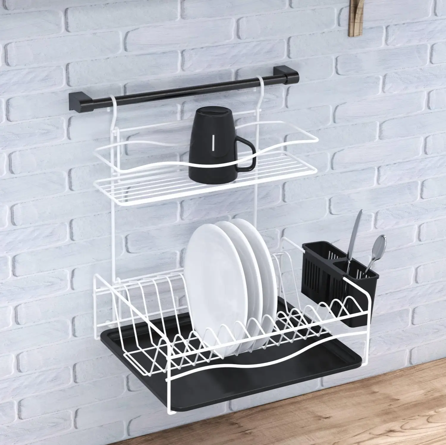

Dish Drying Rack with Drainboard Drainer Kitchen Light Duty Countertop Utensil Organizer Storage for Home Wall Mounted Bowl Rack