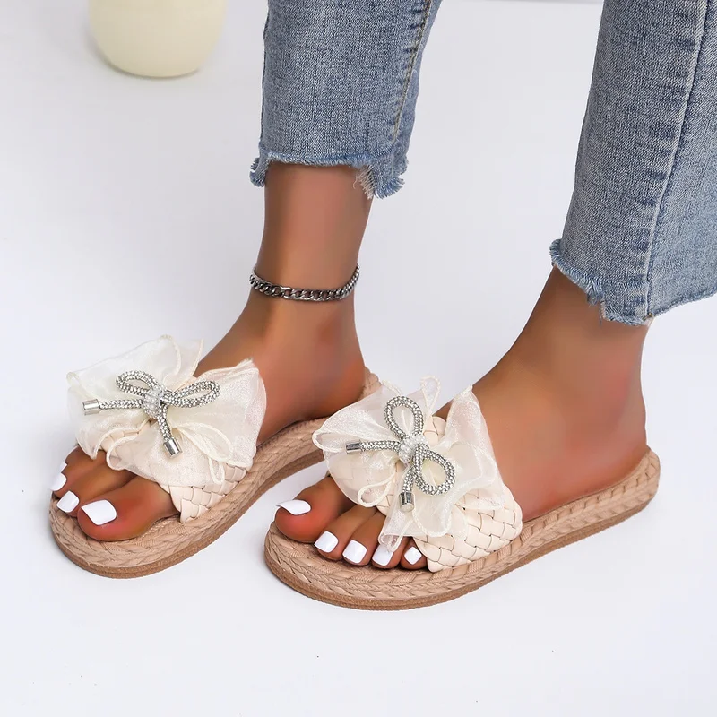 

Women Slippers 2022 New Breathable Linen Slippers with Casual Home Flat Slides Non-slip Indoor Shoes Flats Furry Slippers Shoes