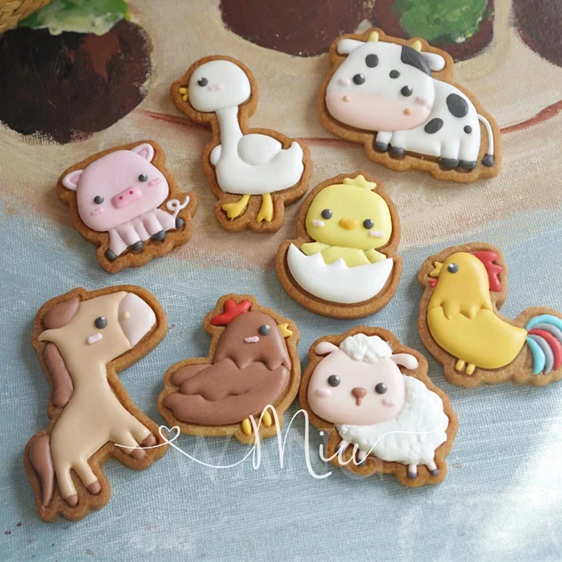 Farm Animal Shape Biscuit Mold Sheep Chicken Pig Cow Goose Horse Fondant Frosting Cookie Cutter Set Cake Decorating Tools |