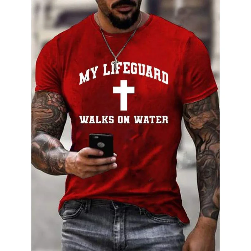 

Badassdude My Lifeguard Walks on Water Printing Men's Casual Fashion T-shirt