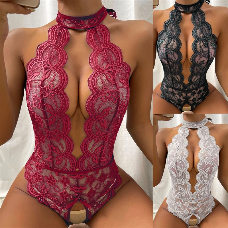 

Sexy Lingerie One-piece Clothes Hollow Perspective Neck Tights Open Back Pajamas Hot Erotic Sexy Pornographic Underwear
