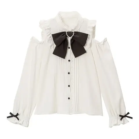 Elegant Kawaii Lolita Blouses Woman Youth Vintage Harajuku Off Shoulder Lace Bow Long Sleeve Women's Blouses Shirts Tops Blusas