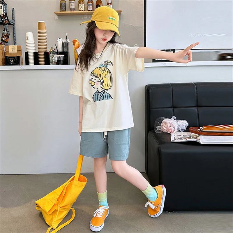 Летний комплект для девочек новинка 2024 Детский из двух предметов в Корейском