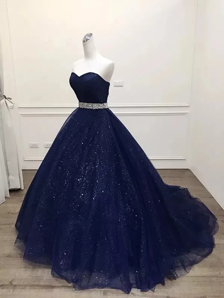 

GUXQD Navy Blue Sweetheart Quinceanera Dresses 15 Years Glitter Tulle Beading Sash Sweet 16 Debutante Birthday Party Gowns