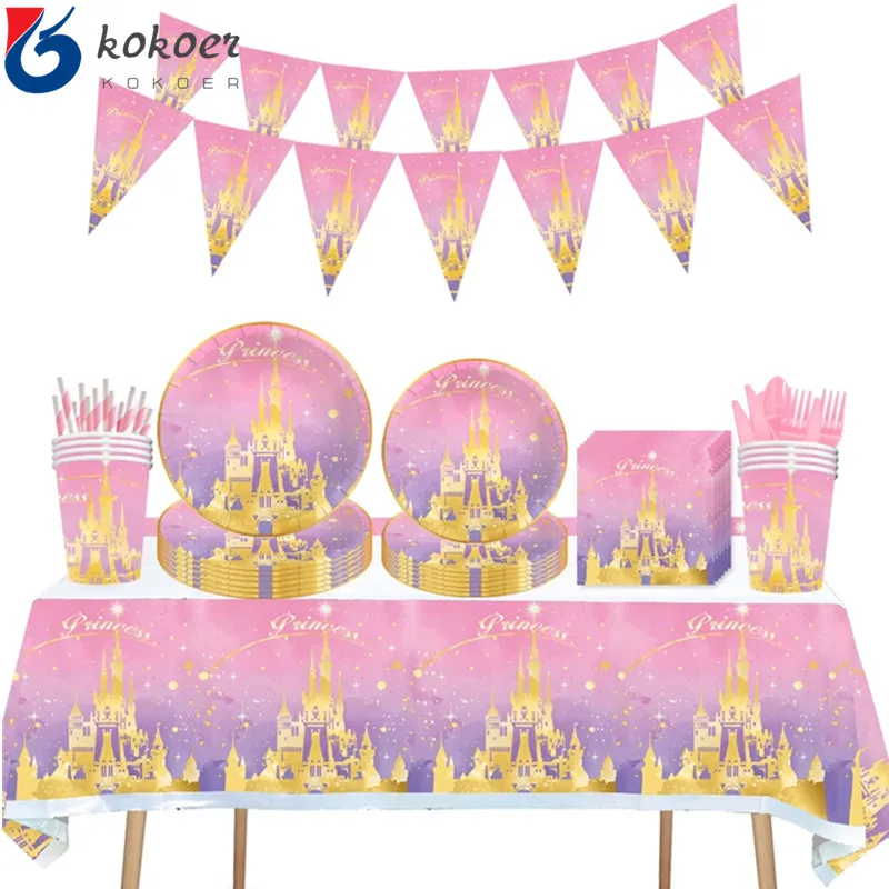 

Princess Castle Happy Girl Child 1.2.3.4.5th Birthday Theme Party Decoration Set Party Supplies Cup Plate Banner Gift Bag Straw