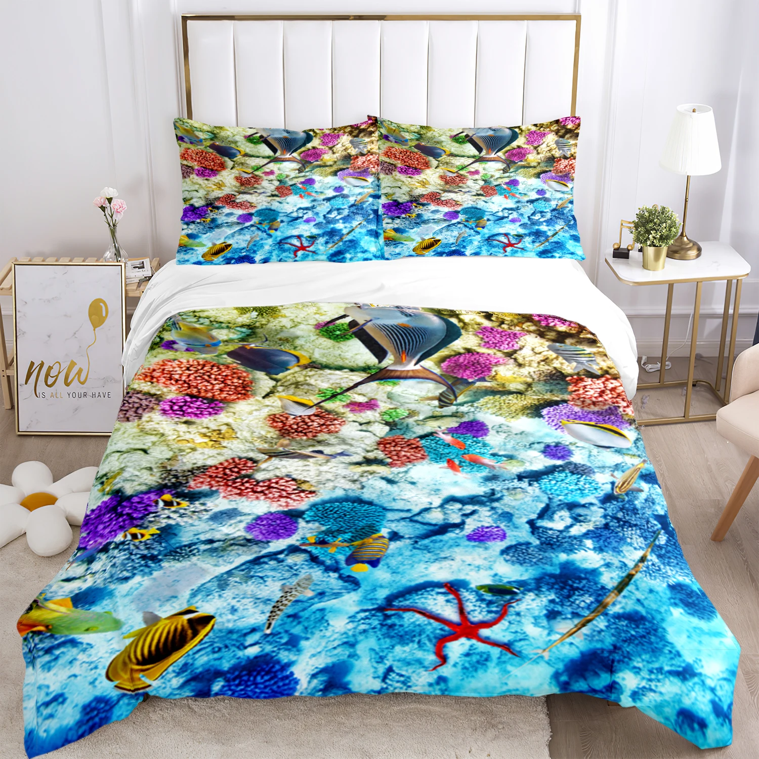 

Marine Fish Art Print Three Piece Bedding Set Fashion Article Children or Adults for Beds Quilt Covers Pillowcases Bedding Set