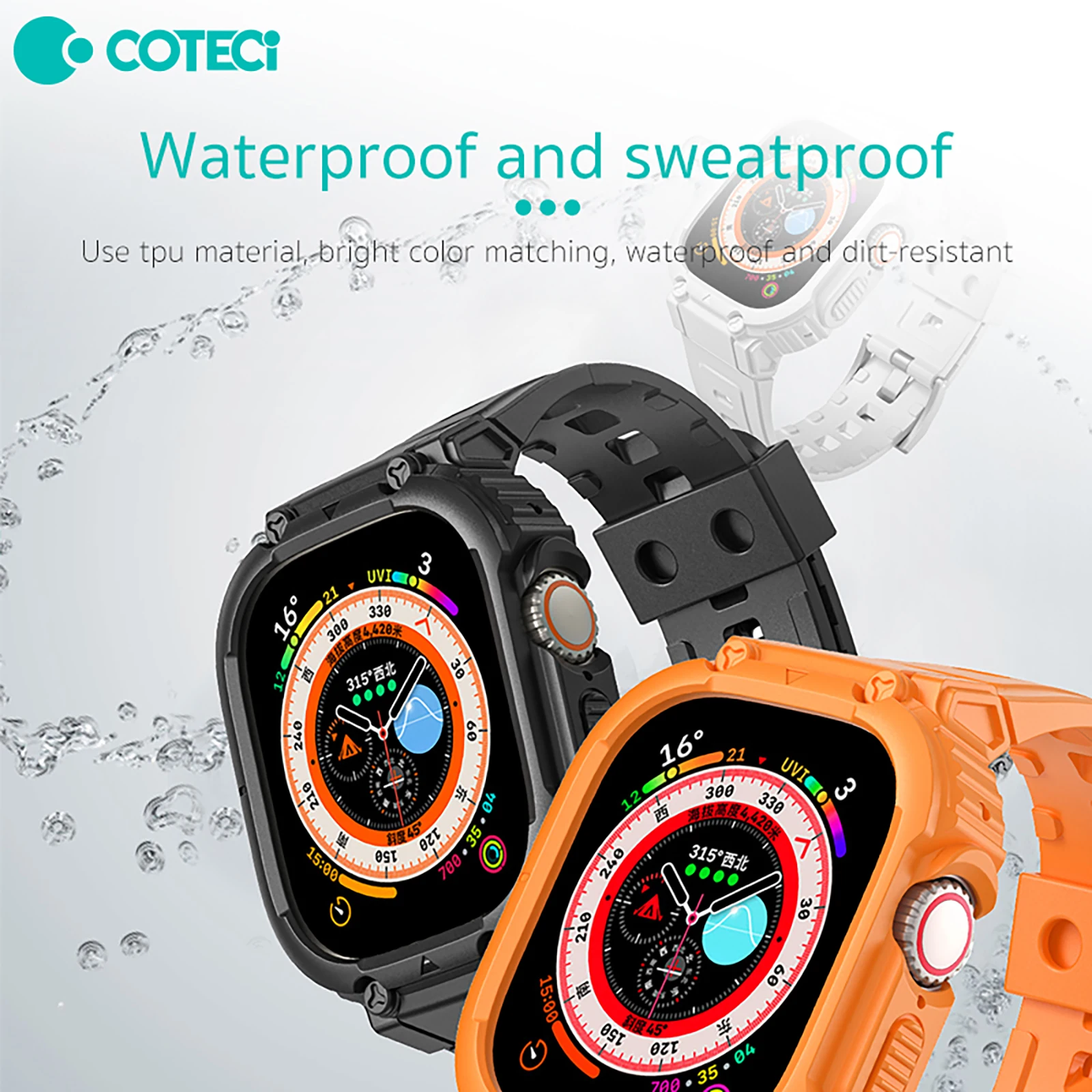 

Waterproof Rugged TPU Case + Strap for Apple Watch Ultra 49mm Band SportsAccessories iWatch Ultra Protective Cover Bracelet
