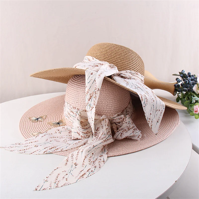 

Retro Beach Hat Female Summer Wide Brim Straw Hat Protection Travel Vacation Leisure Sun Hat for Women