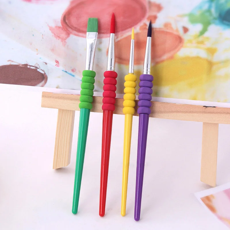 

4Pcs/Set Candy Color Plastic Children Oil Painting Brushes Multi Purpose Drawing Art Accessories Children's Supplies Nylon Hair