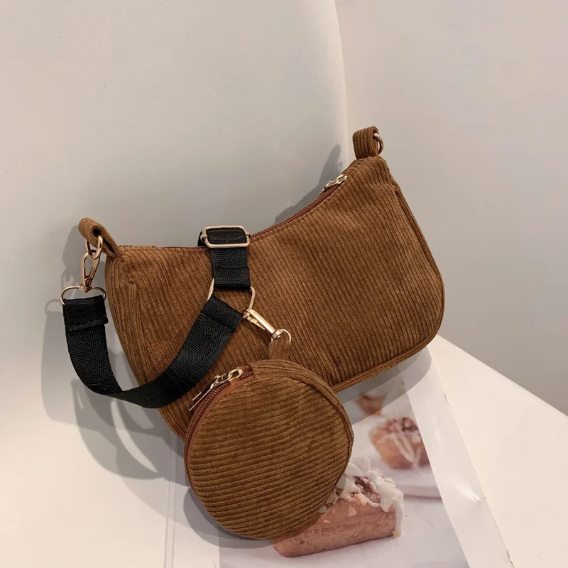 

New Trend Solid Color Messenger Small Square Bag Women Simple Handbag Side Bag Women Original Corduroy Women Bags 2Pcs Composite