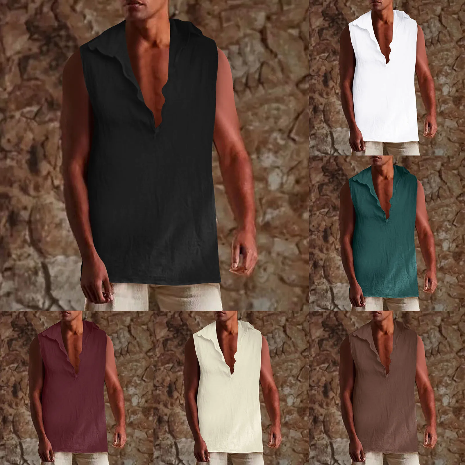 

Mens Relaxed Comfortable Retro Casual Solid Color Lapel Vest