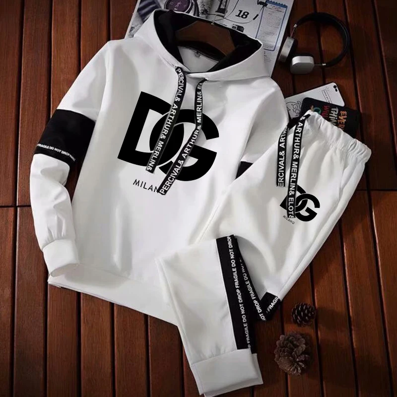 

Spring Fall Mens Tracksuits Classic Hooded Sweatshirt+Pants Outdoor Training Hoodies Jogger Trousers Outfits Sportswear for Male