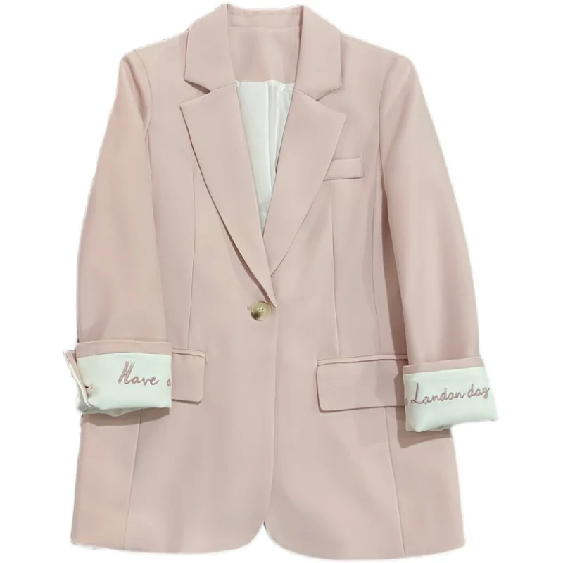 

Весенне-осенний Новый розовый блейзер Женская куртка шикарный элегантный повседневный офисный женский костюм Корейская мода куртка с манжетами и вышивкой для женщин