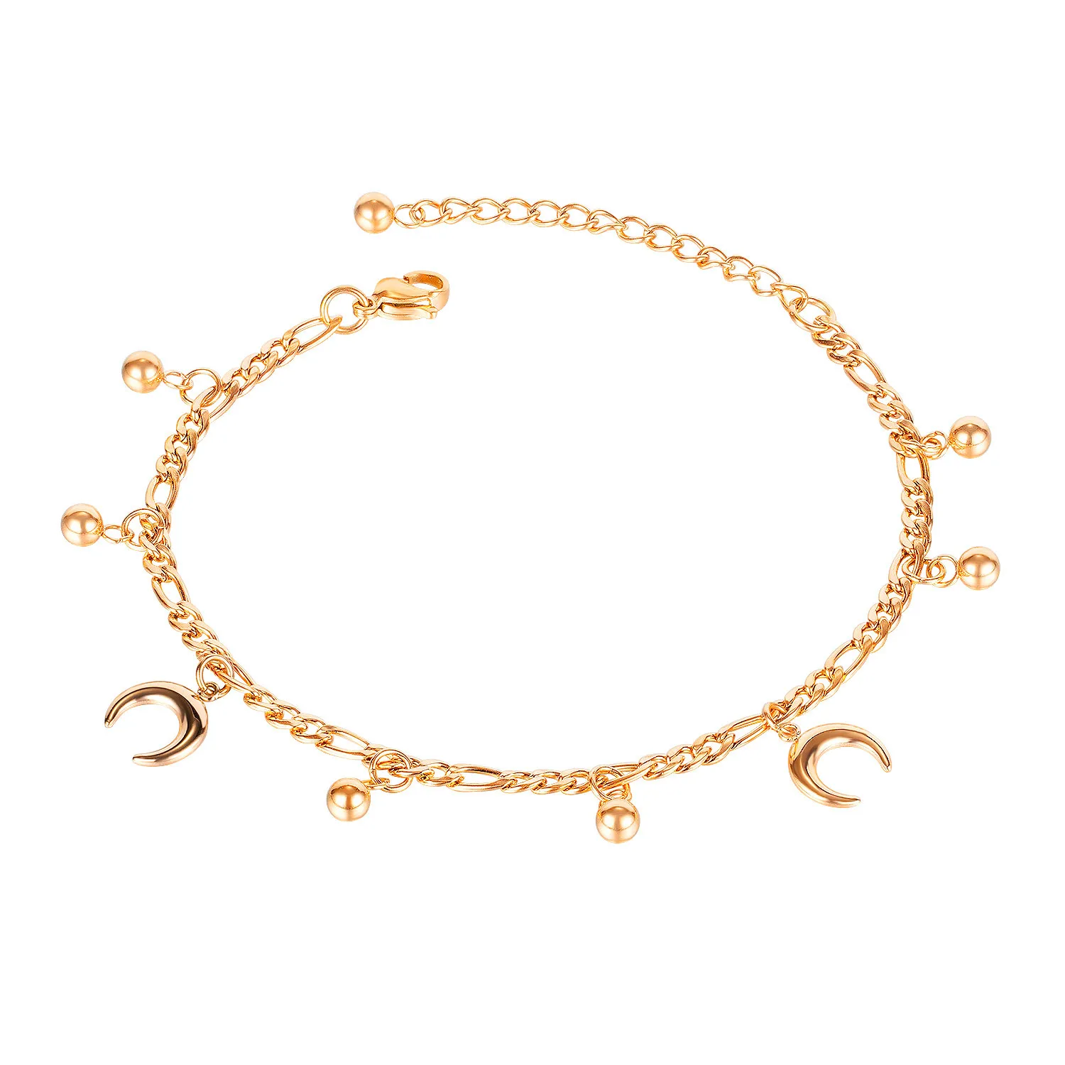 

Versatile Round Bead Moon Plated Rose Gold Titanium Steel Anklet for Ladies