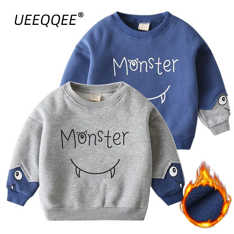 

Autumn Winter Fleece Cotton Patchwork Print Little Boy Clothes For Kid Cute Streetwear Pullover Children Fashion Sweatshirt 2-6Y