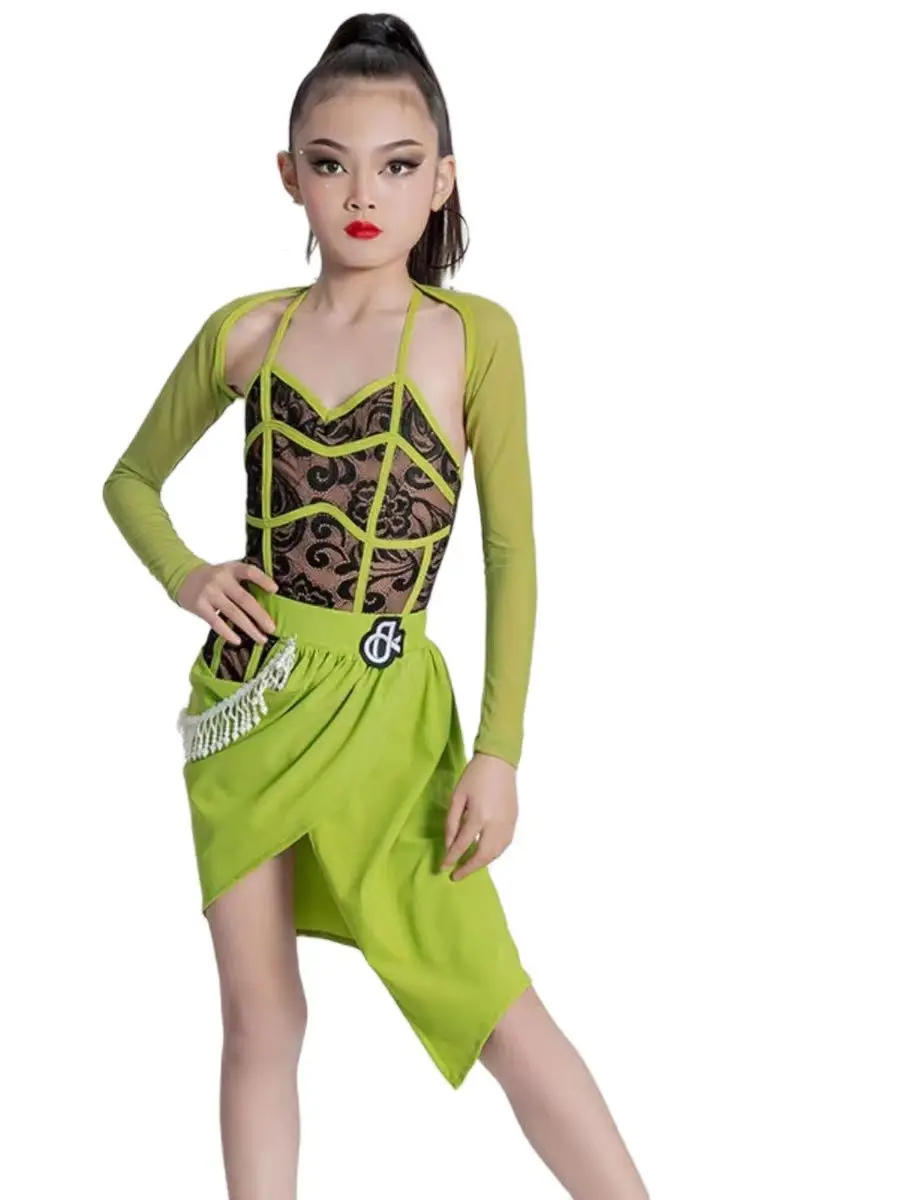 

New Style Latin Dance Costume Fringe Tassel Stones Latin Dance Dress For Girls Kids Performance Latin Dance Dresses