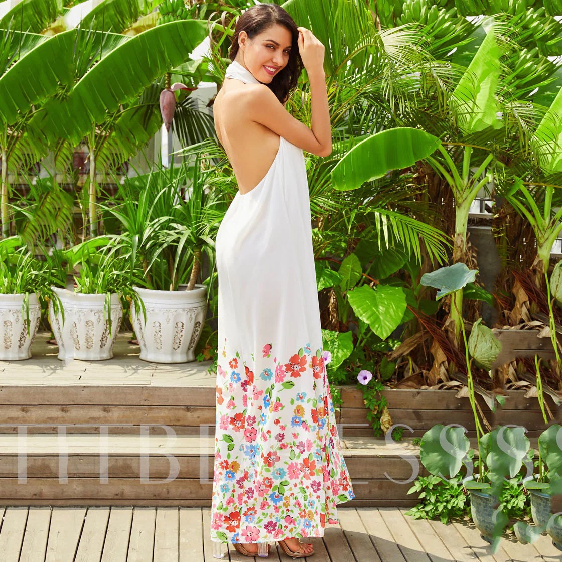 

Casual sexy 2023 hot dress, New Printed Sleeveless Hanging Neck Sexy Large Fold Dress Evening Dress