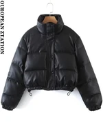 pailete women 2022 fashion thick warm faux leather cotton jackets vintage long sleeve zip up female outerwear chic top