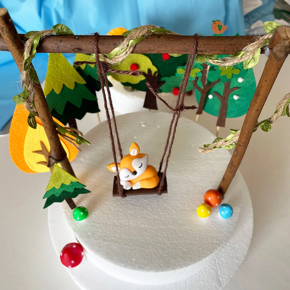 Conjunto de decoración de pastel de bosque, 18 piezas, árbol de seta de zorro oscilante, suministros de fiesta de cumpleaños para niños