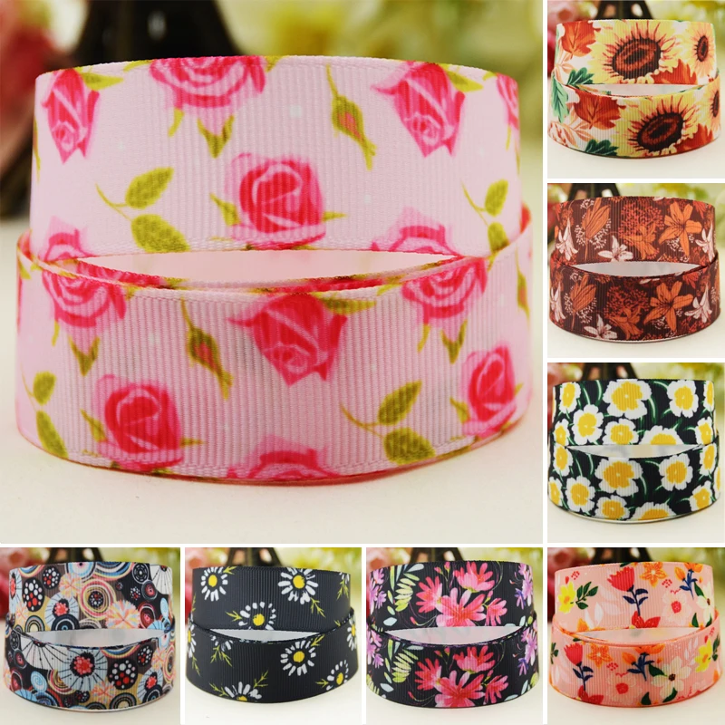 

Корсажная лента с цветочным принтом, атласная лента с цветочным принтом, 10 ярдов, 22 мм, 25 мм, 38 мм, 75 мм