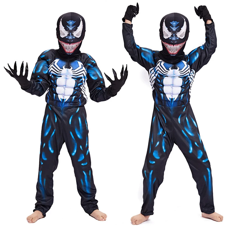 

Halloween Cosplay Venom Spiderman Costume for Kids 4-10Y Superhero Zentai Suit Carnival Party Costume Jumpsuit with Venom Mask