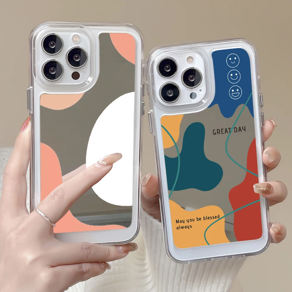 

Art Graffiti Phone Case for IPhone 13 14ProMax 14Plus 12 11 Pro Max Luxury Transparent Shockproof Soft Cover with Mirror Fundas