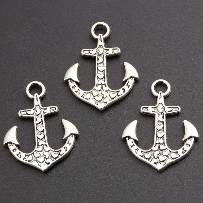 

15pcs Silver Color 35x26mm Heart Anchor Charms Nautical Tool Pendant Fit DIY Handmade Jewelry Making Metal Alloy Accessories