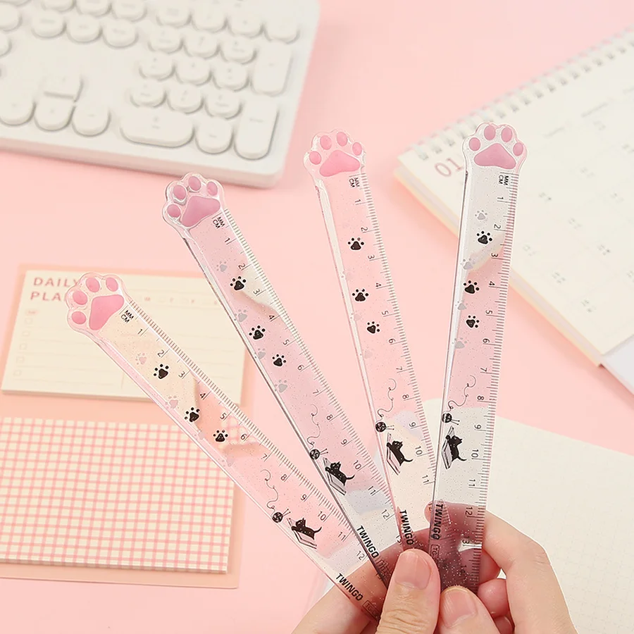 

2 Styles Cute Cat Claw Ruler Creative Plastic Transparent Multifunctional DIY Drawing Ruler Office School Supplies Stationery