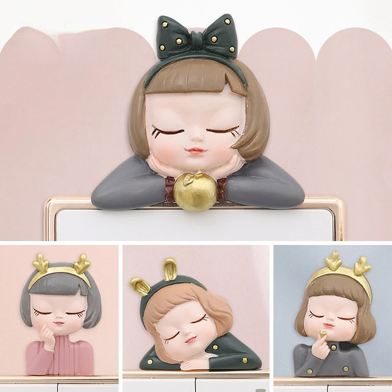 

Cute Girl Dog Resin Switch Sticker Living Room Bedroom Wall Decals Home Decor Cartoon 3D Self-adhesive Switch Panel Stickers