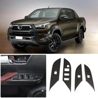 for 2015 2021 toyota hilux abs carbon fiber car glass lift decorative frame cover sticker car decorative accessories lhd