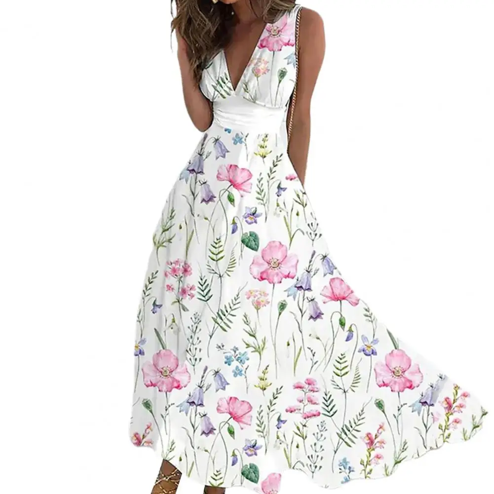 

Long Dress Comfy Party Dress Big Hem Floral Print Vacation Long Vest Dress Banquet Clothing