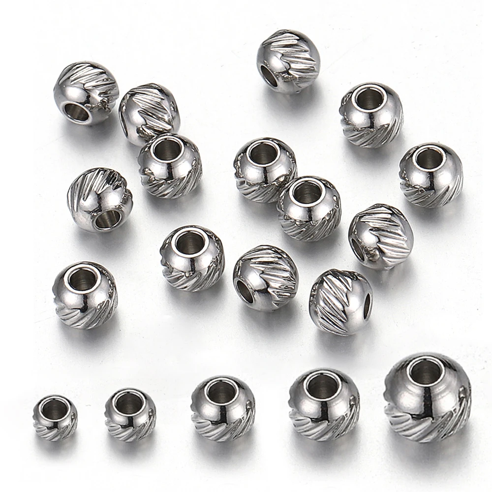 

30pcs Stainless Steel Spacer Beads Stripe Round Stopper Bead for Bracelet Necklace Jewelry Making DIY Wholesale High Quality