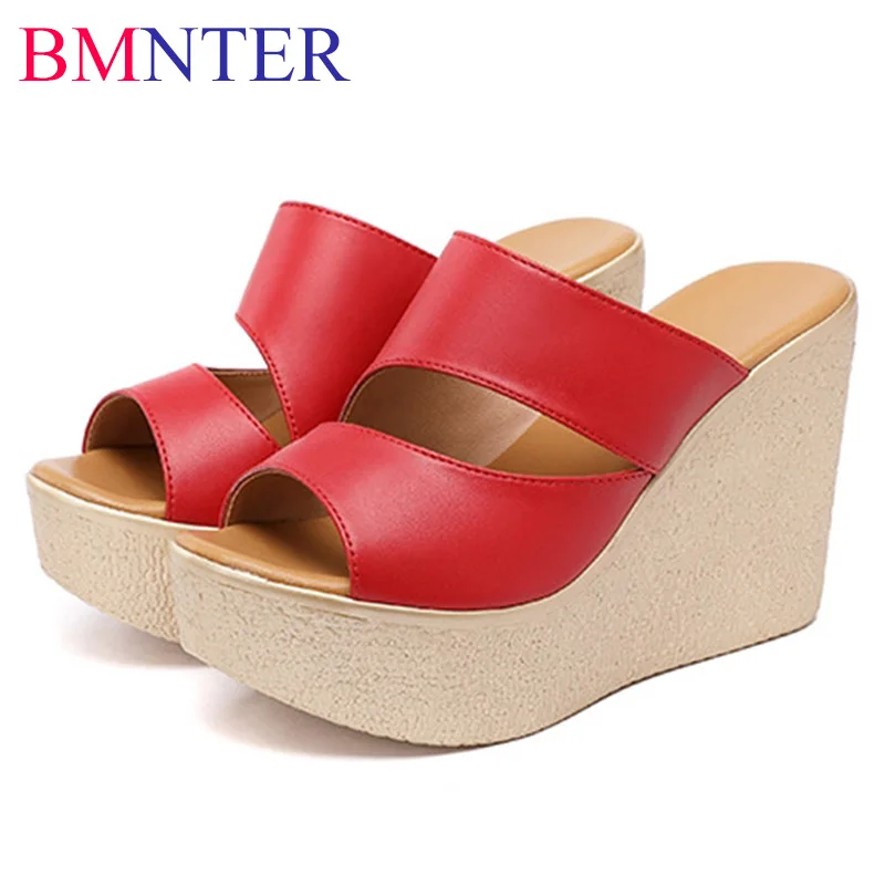 

2023 New Style Woman Shoes High Quality Summer 11CM Super High Heels Platform Slippers Sexy Ladies Wedges Peep Toe