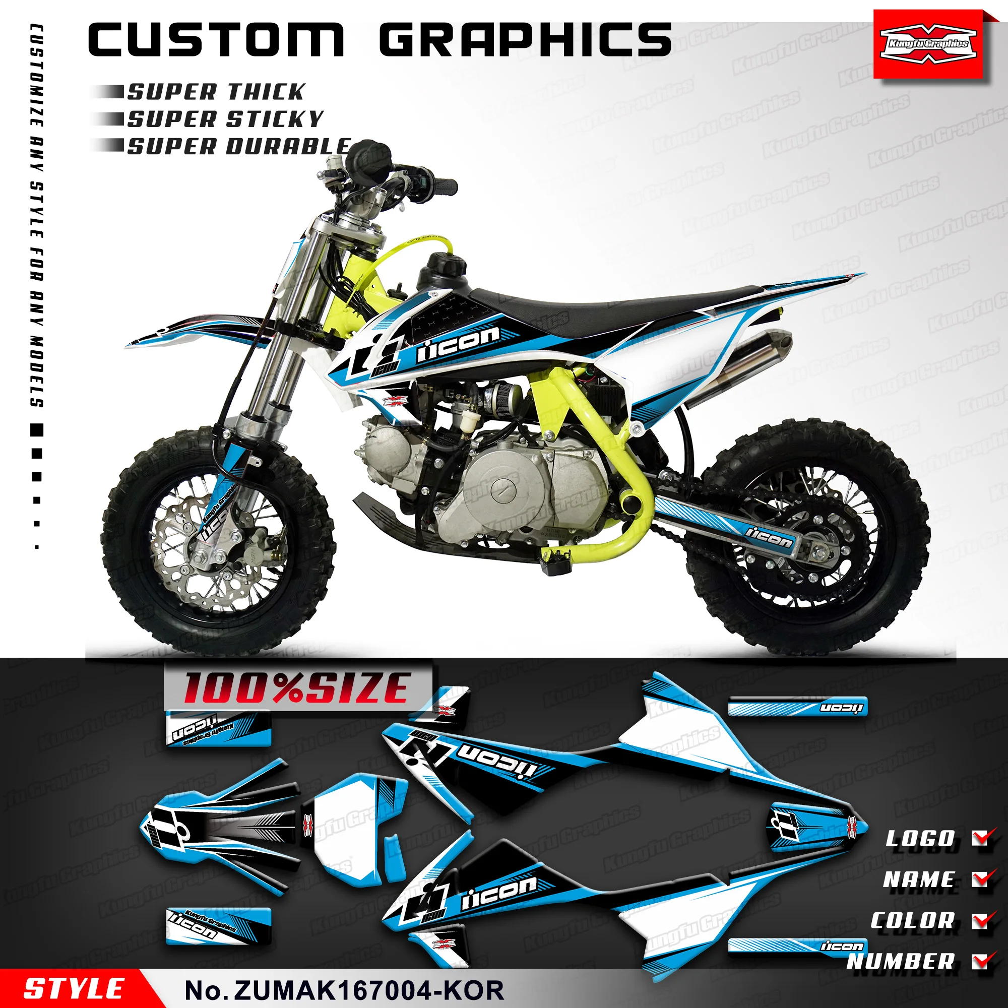 Набор графических наклеек KUNGFU GRAPHICS Kids Mini Dirt Bike Racing для ZUUMAV K1 50 60 70 детали ZUMAK 167004