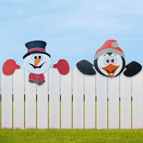 

Christmas Decoration Xmas Snowman Penguin Fence Peeker Signs Xmas Ornament Outdoor Garden Christmas Decorations