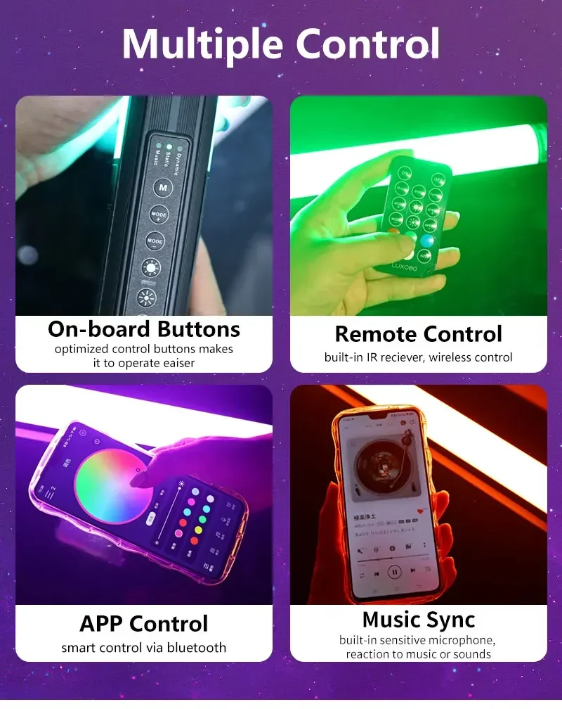 Светодиодная RGB-лампа LUXCEO 120 см, 18 Вт, с управлением через приложение, меняющая цвет, для фотосъемки, вечеринок и игр (art.: 3920da71a8970) - 3920da71a8970