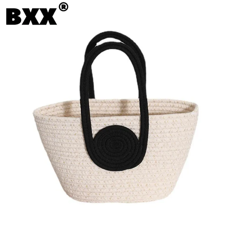 

[BXX] Woven Straw Seaside Vacation Hand Bags 2023 Women Large Capacity Super Fashion Versatile Cotton Rope Bucket Package 8CY514