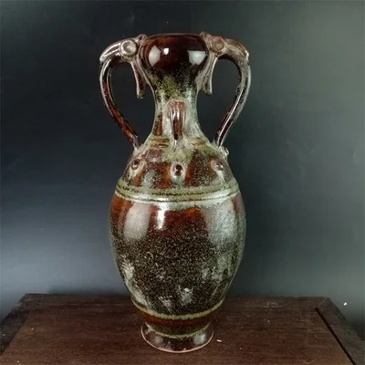 

Exquisite imitation tea powder glaze double ear dragon vase ornament