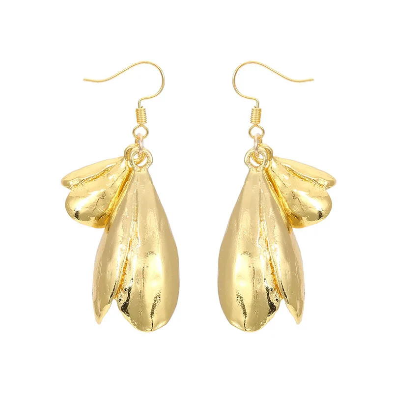 

Female Exaggerate Design Flower Bud Leaf Dangle Earrings For Women ZA Earring Fashion Metal Ear Hook Eardrop Party Jewelry