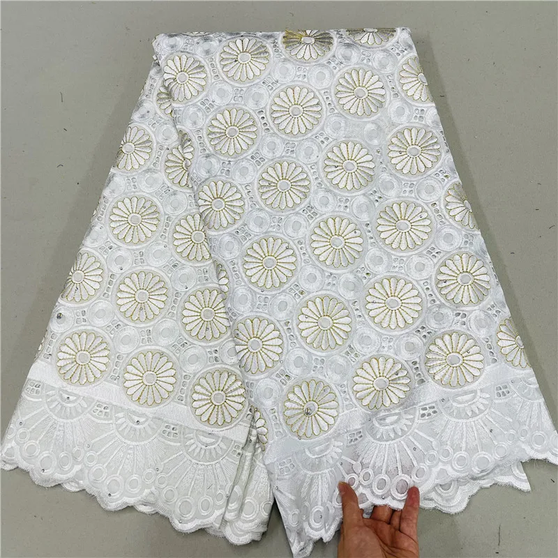 

White African Lace Fabric Swiss Voile Suisse Coton Cloth 2022 Nigerian Embroidery Eyelet Material Tissu Africain Broderie NC66