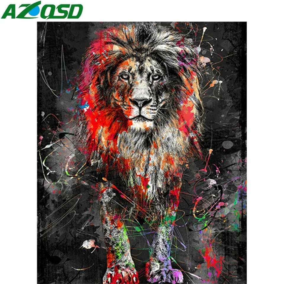 

AZQSD Paint By Number For Adults Lion Animal Pictures Oil Painting Drawing On Canvas Handmade Art Living For Home 40x50cm Framed